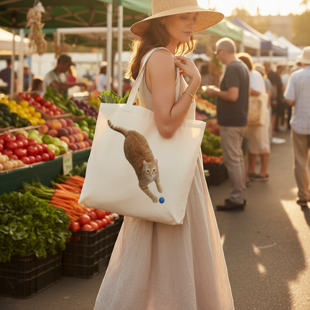 Whiskers Away Large Purrfect Organic Tote Bag