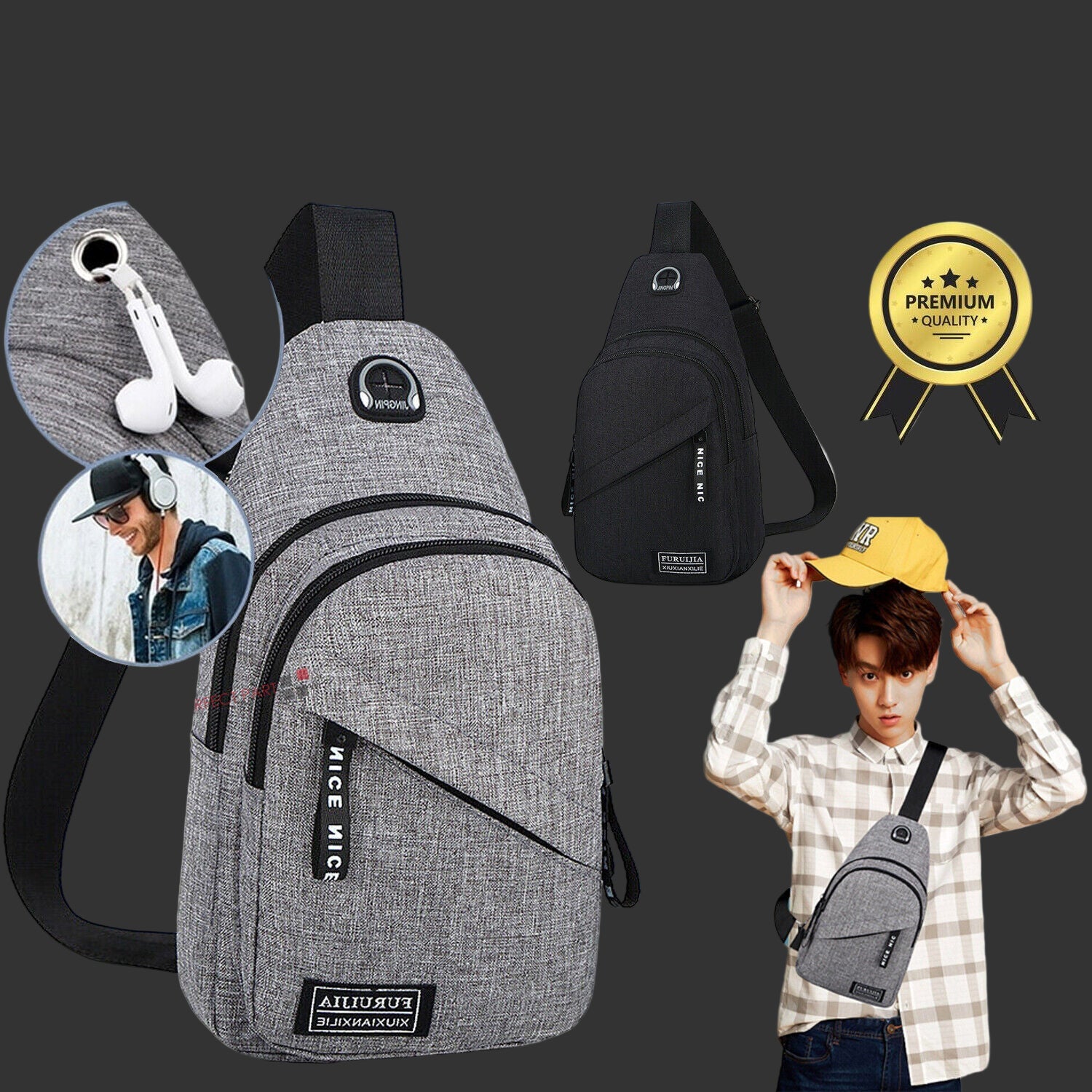 Men Women Sling Bag Chest Fanny Packs Cross Body Travel Sports Shoulder Backpack