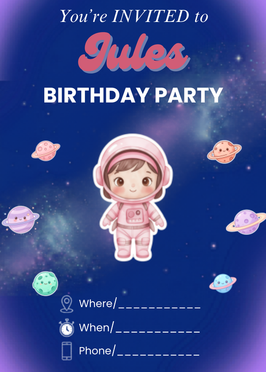 Jules Girl Astronaut Birthday Invitation – Printable Party Invite