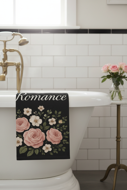 Black Romance Hand Towel on Vintage Bathtub