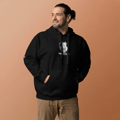 Rugged Athletic Model wearing the Good Boy Hoodie with the Cane Corso Logo on the front.