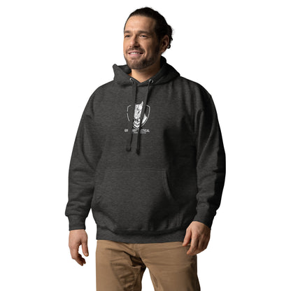 Rugged Athletic Model wearing the Good Boy Hoodie with the Can Corso Logo on the front.