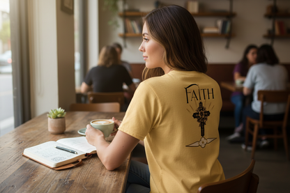 Faith Floral Cross Tee - Café