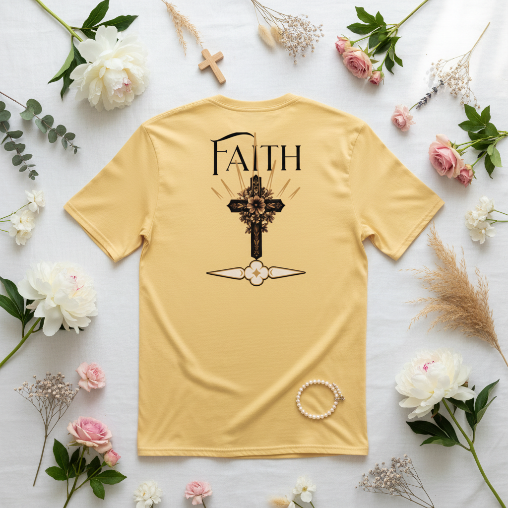 Faith Floral Cross Tee - Flat Lay