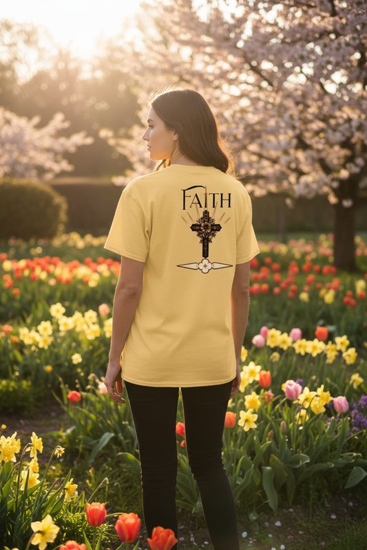Faith Floral Cross Tee - Spring Garden