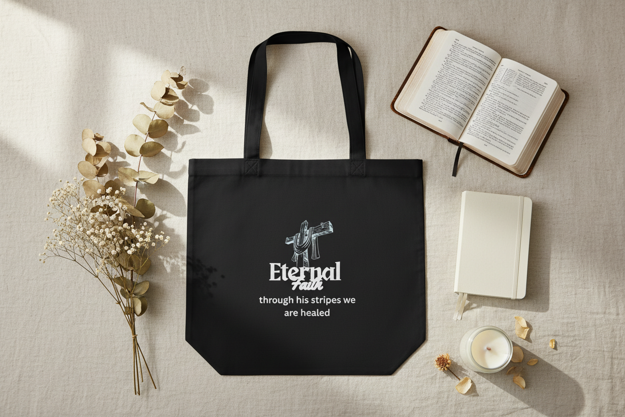 Eternal Faith Eco Tote Bag - flat lay gift styling