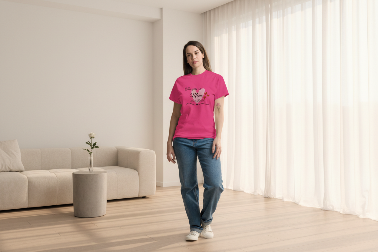 The Girl Is Mine Model wearing the pink The Girl is Mine Tee