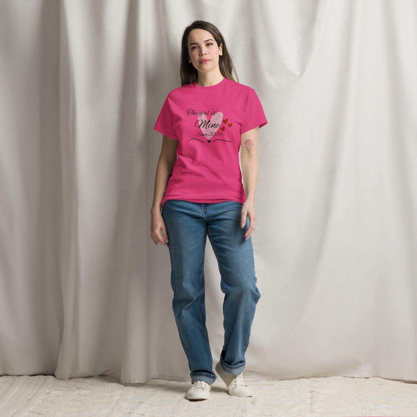Model Wearing the Red The Girl Is mine Tee